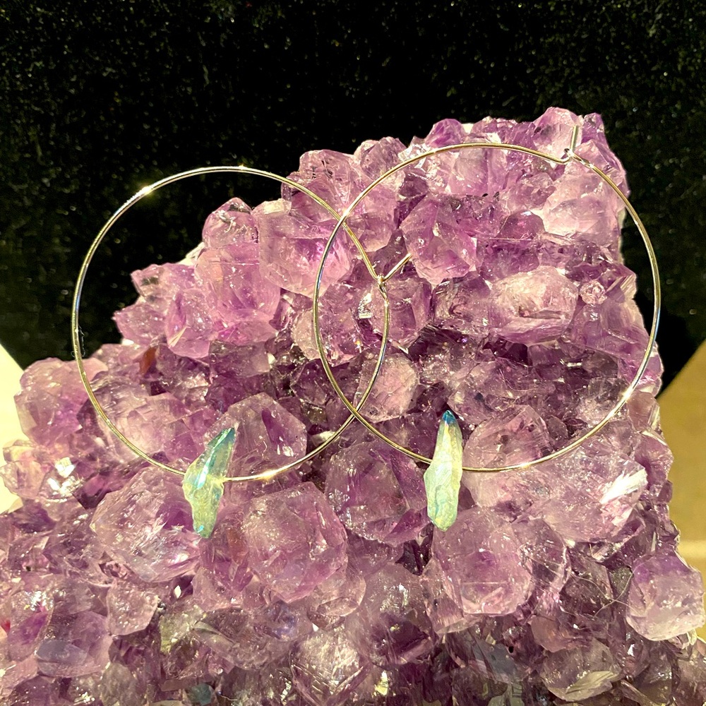 14k white gold filled mystic crystal hoops